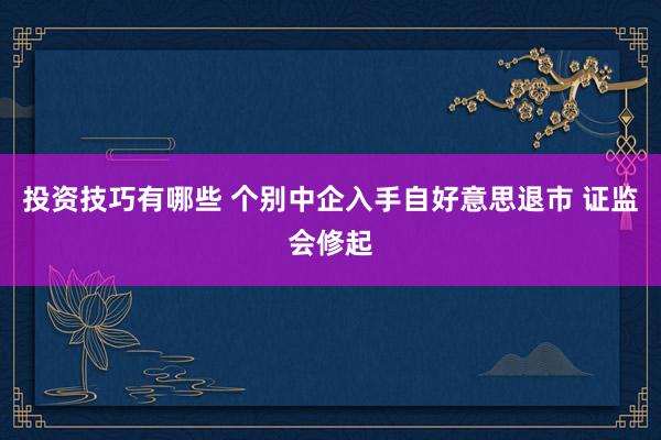 投资技巧有哪些 个别中企入手自好意思退市 证监会修起