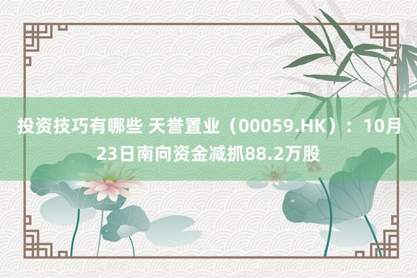 投资技巧有哪些 天誉置业（00059.HK）：10月23日南向资金减抓88.2万股