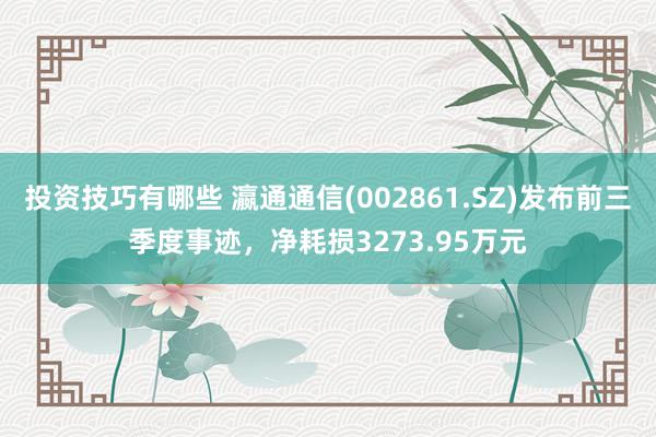 投资技巧有哪些 瀛通通信(002861.SZ)发布前三季度事迹，净耗损3273.95万元