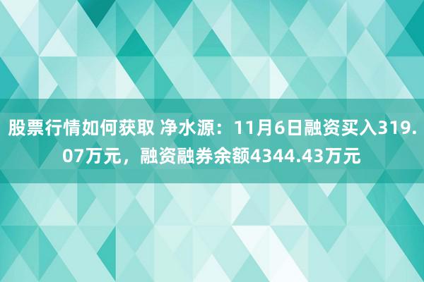 股票行情如何获取 净水源：11月6日融资买入319.07万元，融资融券余额4344.43万元