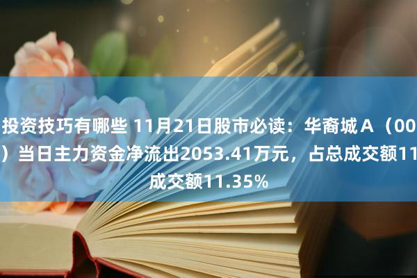 投资技巧有哪些 11月21日股市必读：华裔城Ａ（000069）当日主力资金净流出2053.41万元，占总成交额11.35%