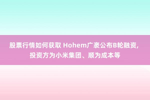 股票行情如何获取 Hohem广袤公布B轮融资, 投资方为小米集团、顺为成本等