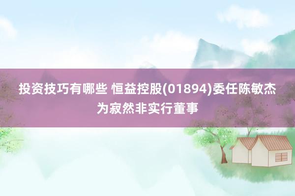 投资技巧有哪些 恒益控股(01894)委任陈敏杰为寂然非实行董事