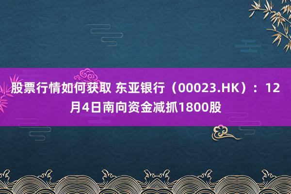 股票行情如何获取 东亚银行（00023.HK）：12月4日南向资金减抓1800股