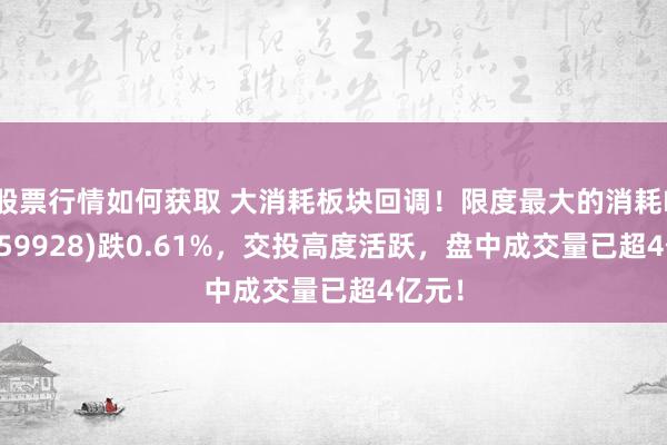 股票行情如何获取 大消耗板块回调！限度最大的消耗ETF(159928)跌0.61%，交投高度活跃，盘中成交量已超4亿元！