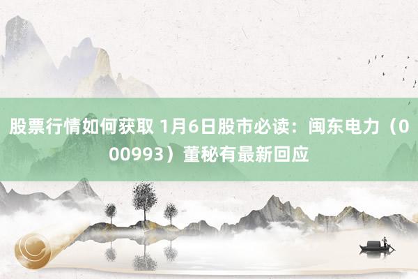 股票行情如何获取 1月6日股市必读：闽东电力（000993）董秘有最新回应