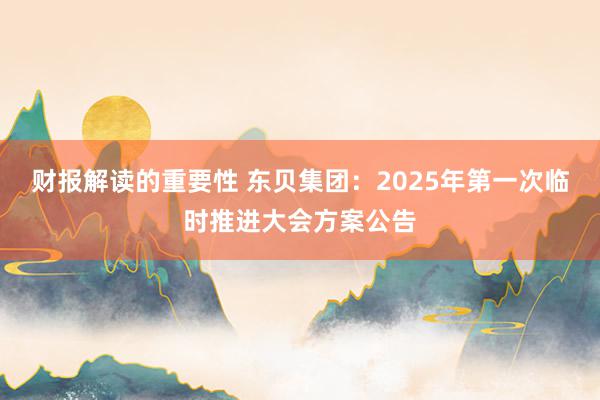 财报解读的重要性 东贝集团：2025年第一次临时推进大会方案公告