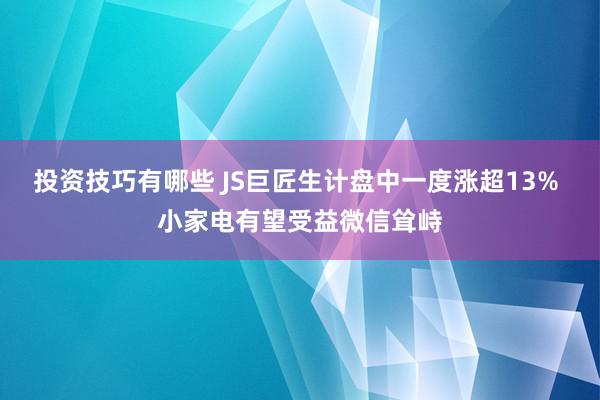 投资技巧有哪些 JS巨匠生计盘中一度涨超13% 小家电有望受益微信耸峙