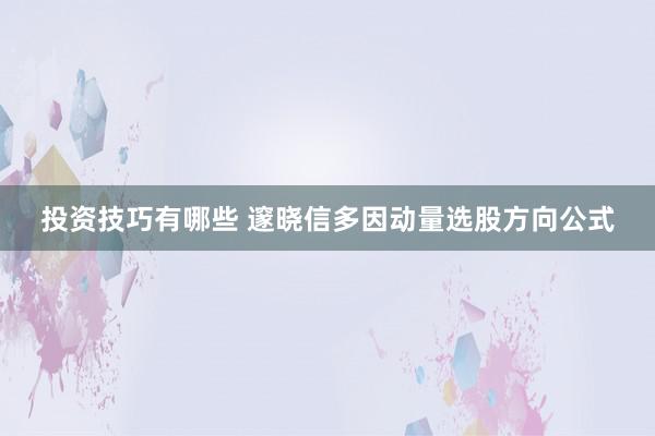 投资技巧有哪些 邃晓信多因动量选股方向公式