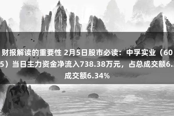 财报解读的重要性 2月5日股市必读：中孚实业（600595）当日主力资金净流入738.38万元，占总成交额6.34%