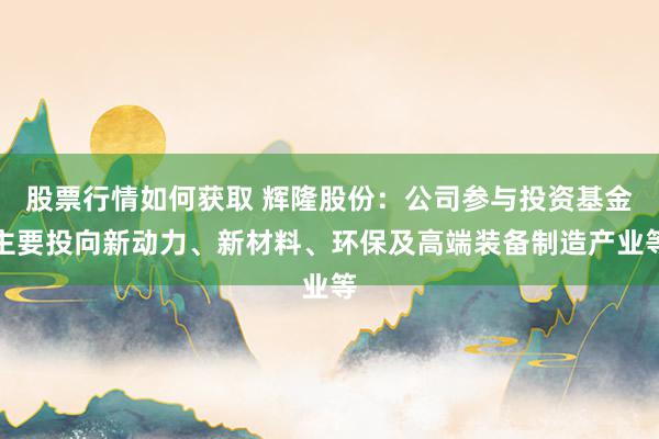 股票行情如何获取 辉隆股份：公司参与投资基金主要投向新动力、新材料、环保及高端装备制造产业等