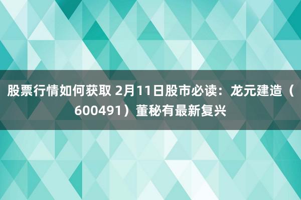 股票行情如何获取 2月11日股市必读：龙元建造（600491）董秘有最新复兴