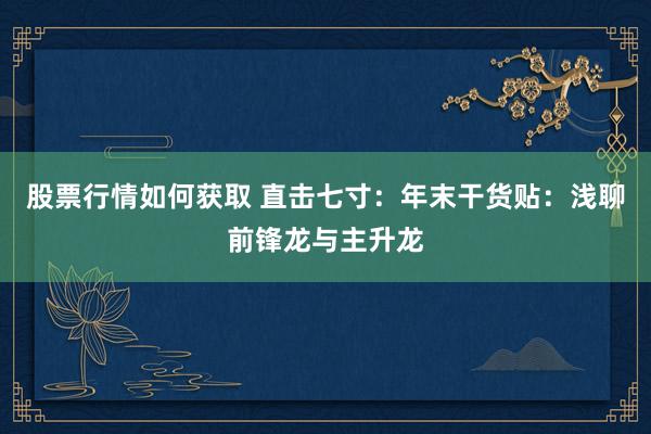 股票行情如何获取 直击七寸：年末干货贴：浅聊前锋龙与主升龙