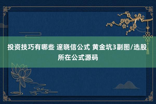 投资技巧有哪些 邃晓信公式 黄金坑3副图/选股 所在公式源码