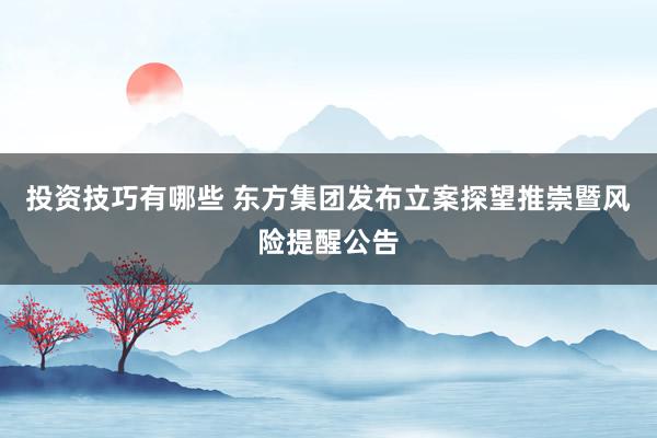 投资技巧有哪些 东方集团发布立案探望推崇暨风险提醒公告