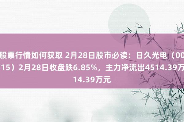 股票行情如何获取 2月28日股市必读：日久光电（003015）2月28日收盘跌6.85%，主力净流出4514.39万元