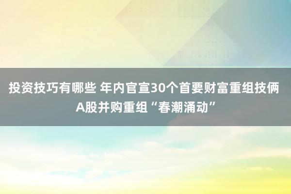 投资技巧有哪些 年内官宣30个首要财富重组技俩 A股并购重组“春潮涌动”