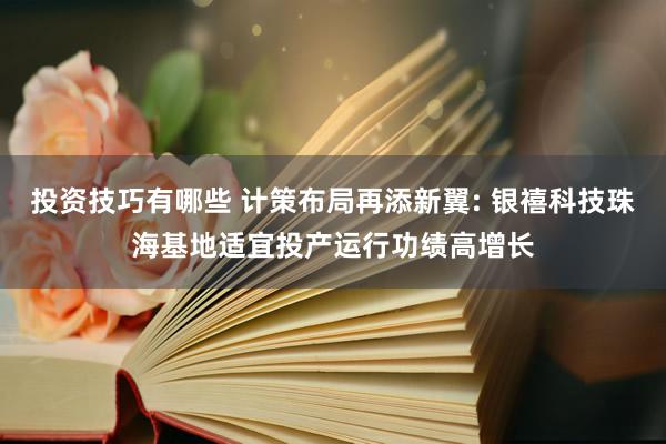 投资技巧有哪些 计策布局再添新翼: 银禧科技珠海基地适宜投产运行功绩高增长