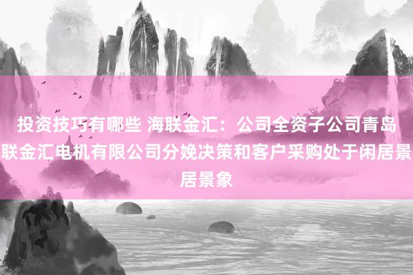 投资技巧有哪些 海联金汇：公司全资子公司青岛海联金汇电机有限公司分娩决策和客户采购处于闲居景象