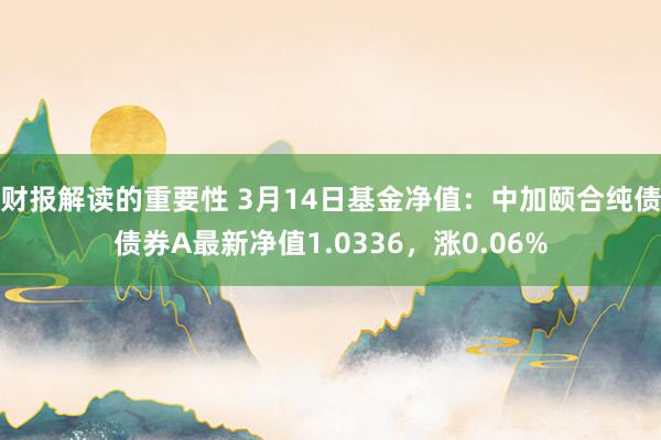 财报解读的重要性 3月14日基金净值：中加颐合纯债债券A最新净值1.0336，涨0.06%