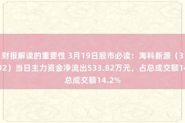 财报解读的重要性 3月19日股市必读：海科新源（301292）当日主力资金净流出533.82万元，占总成交额14.2%